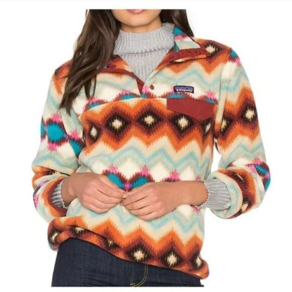 Patagonia Synchilla Snap T Fleece Timber Twist Aztec Pullover Cinder Red Size XS - Picture 4 of 15